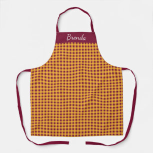 Burgundy Gingham Personalized Apron