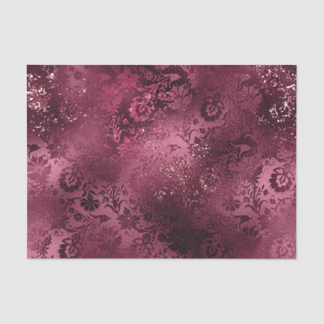 Burgundy Glam Foil Glitter Damask Tissue Paper (Front)