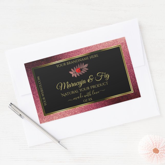 Burgundy Glitter Black Product Labels Cute Ladybug (Envelope)