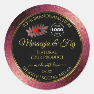 Burgundy Glitter Black Product Labels Ladybug Logo