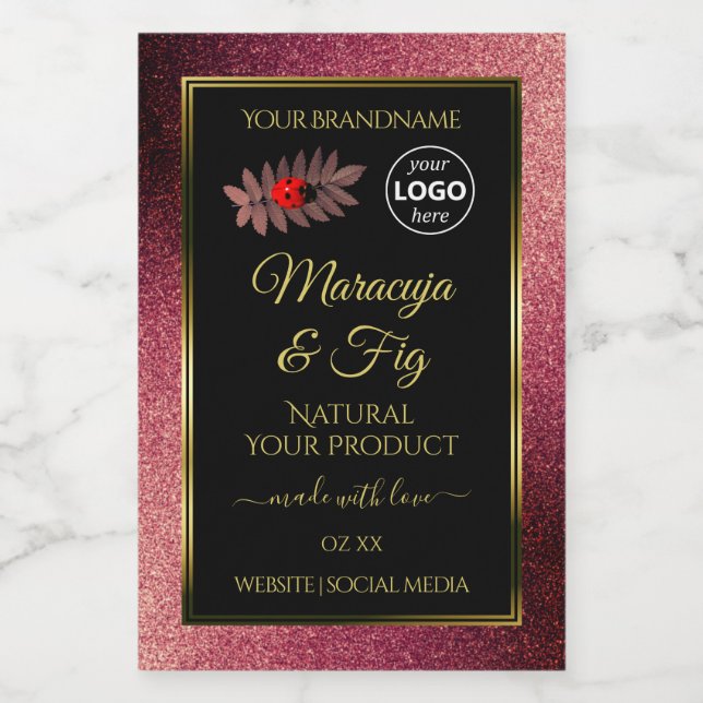 Burgundy Glitter Black Product Labels Ladybug Logo (Single Label)