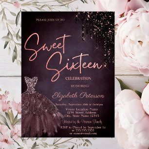 Burgundy Glitter Drips Chic Dress Sweet 16  Invitation