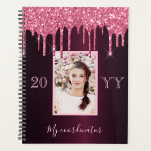 Burgundy glitter drips photo 2025 planner