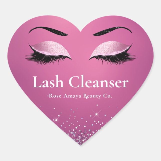 Burgundy Glitter Elegant Lash Cleanser Shampoo Heart Sticker (Front)