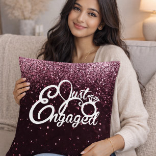 Burgundy Glitter Engagement Romantic Proposal  Throw Pillow