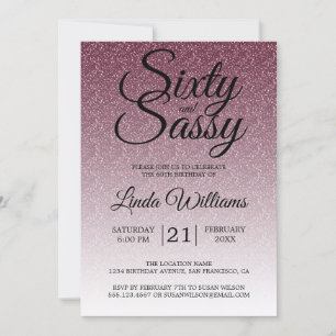 Burgundy Glitter Ombre 60 and Sassy 60th Birthday Invitation