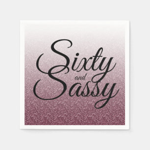 Burgundy Glitter Ombre 60 and Sassy 60th Birthday Napkin