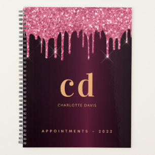 Burgundy glitter pink gold monogram planner