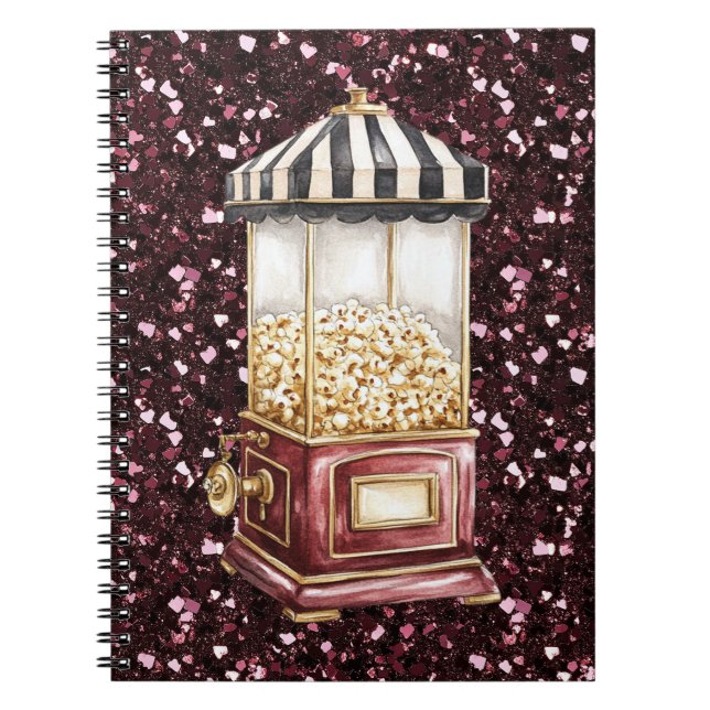 Burgundy Glitter Popcorn Circus Notebook (Front)