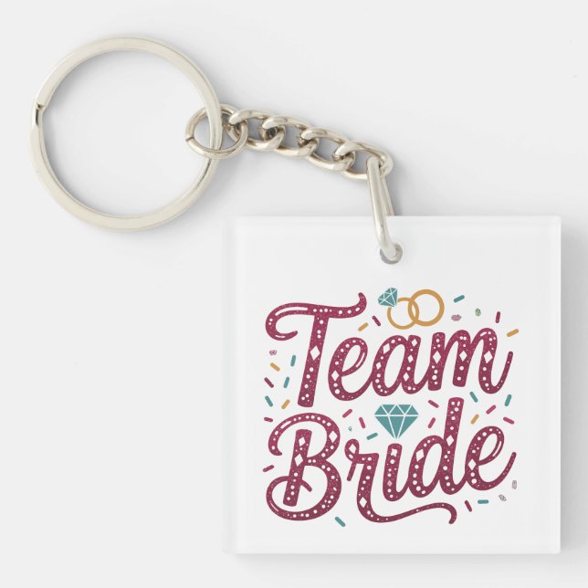 Burgundy Glitter Team Bride Wedding Party Keychain (Front)