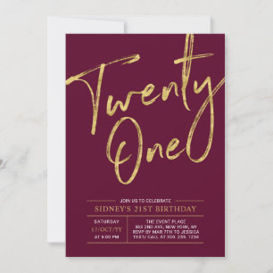Burgundy & Gold 21st Birthday Party Invitation