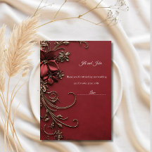 Burgundy Gold 3D Floral Wedding Thank You Card