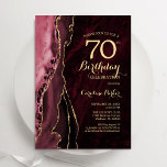 Burgundy Gold Agate 70th Birthday Invitation<br><div class="desc">Burgundy and gold agate 70th birthday party invitation. Elegant modern design featuring dark red marsala wine watercolor agate marble geode background,  faux glitter gold and typography script font. Trendy invite card perfect for a stylish women's bday celebration. Printed Zazzle invitations or instant download digital printable template.</div>