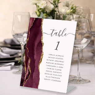Burgundy Gold Agate Blush Wedding Table Number Pedestal Sign