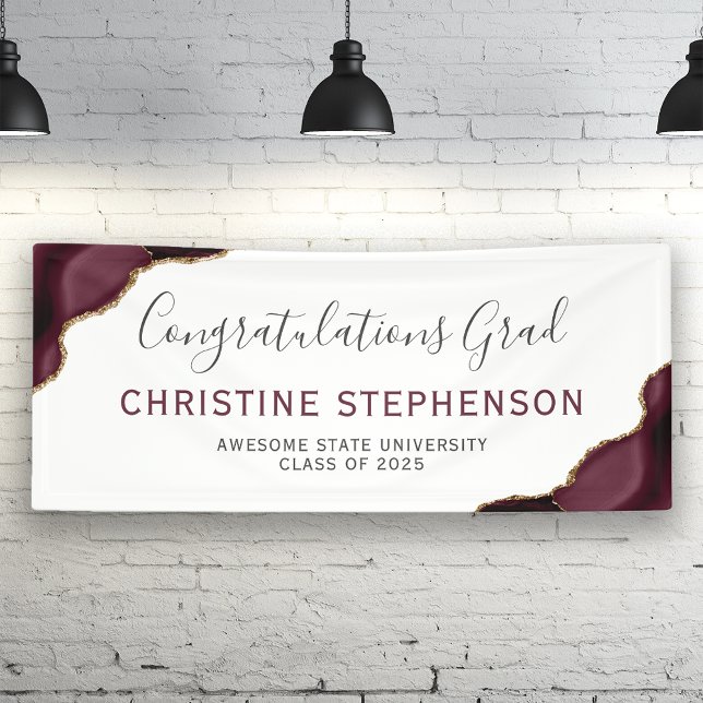 Burgundy Gold Agate Congratulations Graduation Banner (Creator Uploaded)