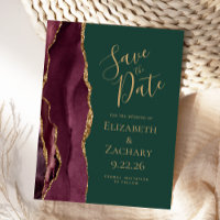 Burgundy Gold Agate Emerald Green Save the Date