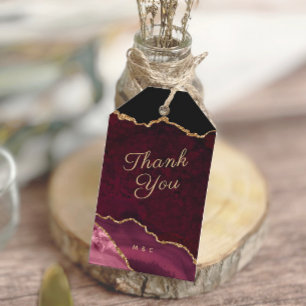 Burgundy Gold Agate Geode Thank You Gift Tags