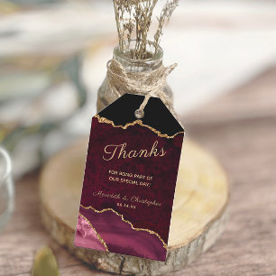Burgundy Gold Agate Geode Thanks Wedding Gift Tags