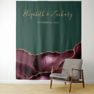 Burgundy Gold Agate Green Wedding Photo Booth Tapestry