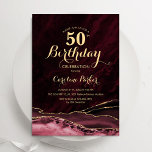 Burgundy Gold Agate Marble 50th Birthday Invitation<br><div class="desc">Burgundy and gold agate 50th birthday party invitation. Elegant modern design featuring marsala wine,  dark red watercolor agate marble geode background,  faux glitter gold and typography script font. Trendy invite card perfect for a stylish women's bday celebration. Printed Zazzle invitations or instant download digital printable template.</div>