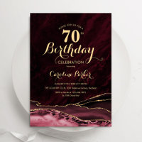 Burgundy Gold Agate Marble 70th Birthday