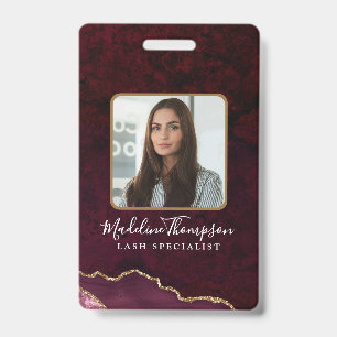 Burgundy Gold Agate Marble Business Company ID Badge