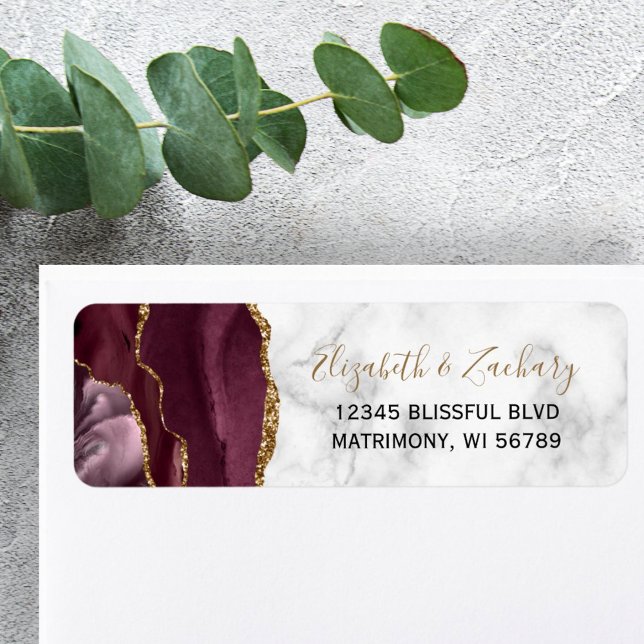 Burgundy Gold Agate Marble Return Address Label (Creator Uploaded)