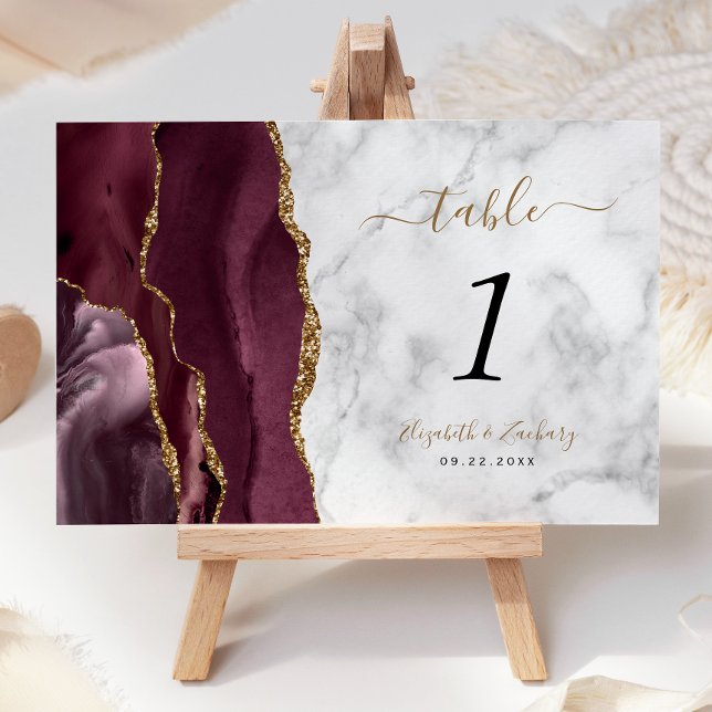 Burgundy Gold Agate Marble Wedding Table Number (Creator Uploaded)