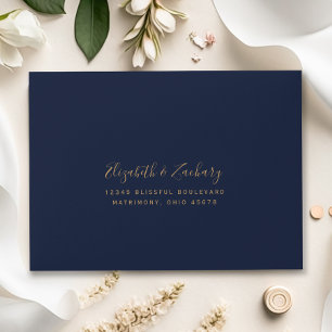 Burgundy Gold Agate Navy Blue Wedding RSVP Return Envelope