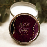 Burgundy Gold Agate Script Wedding Classic Round Sticker<br><div class="desc">This elegant modern wedding sticker features a burgundy watercolor agate geode design trimmed with faux gold glitter. Easily customize the gold-coloured text,  with the names of the bride and groom in handwriting calligraphy over a large ampersand and the wedding date below.</div>