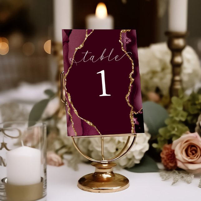 Burgundy & Gold Agate Table Card (Creator Uploaded)