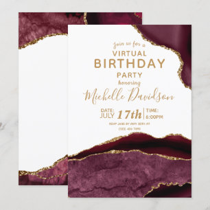 Burgundy & Gold Agate Virtual Birthday Invitation