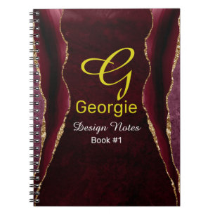 Burgundy & Gold Agate Watercolor Notebook