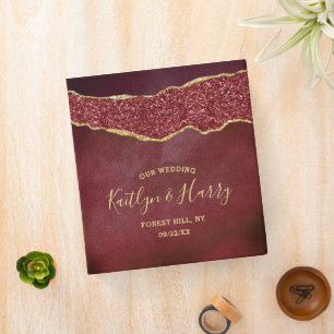 Burgundy & Gold Agate Wedding Binder