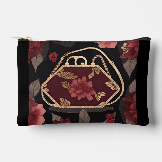 Burgundy Gold AI art  Accessory Pouch (Front)