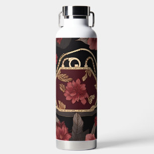 Burgundy Gold AI art Water Bottle