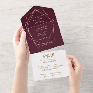 Burgundy & Gold All in One Wedding Invitation