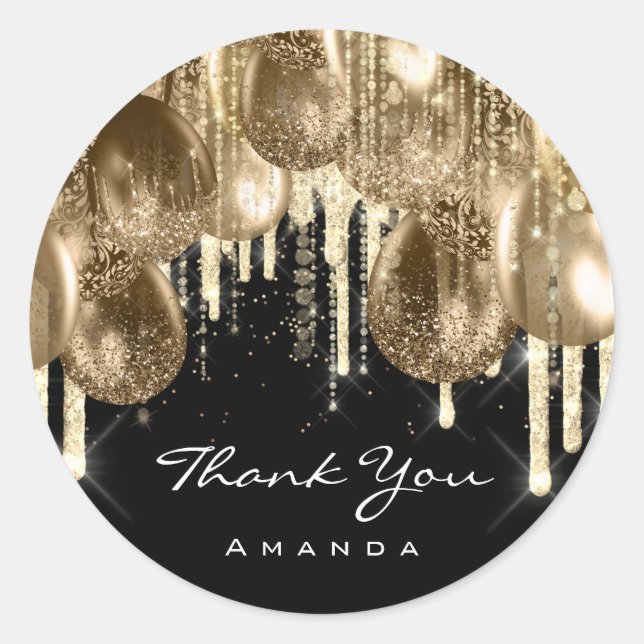 Burgundy GOLD Anniversary GLITTER BALLONS DRIP Classic Round Sticker (Front)
