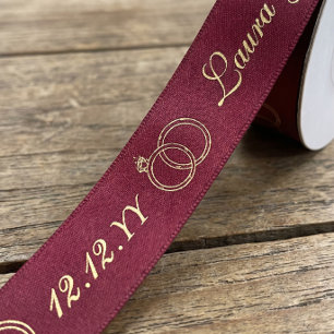 Burgundy Gold Anniversary Personalized Name Date Satin Ribbon