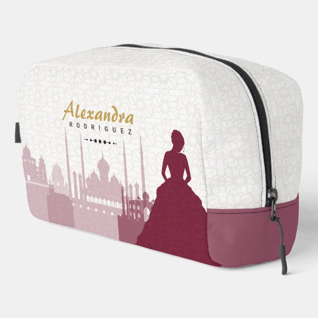 Burgundy & Gold Arabian Quinceañera Dopp Kit (Right Corner)