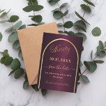 Burgundy gold arch 90th birthday save the date<br><div class="desc">A Save the Date card for a 90th birthday party.  A burgundy background,  decorated with a faux gold arch. Personalize and add a date and your name. The text: Ninety and Save the Date is written with a large trendy hand lettered style script.</div>
