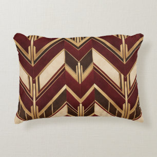 Burgundy & Gold Art Deco Chevron Accent Pillow