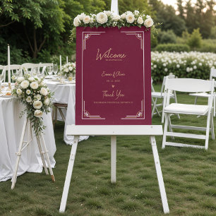 Burgundy Gold Art Deco Wedding Welcome Poster