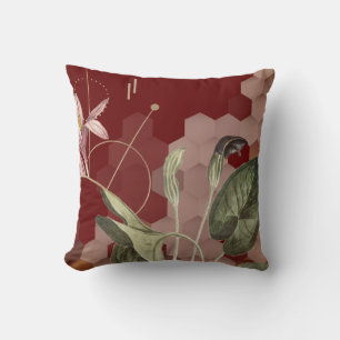 Burgundy & Gold Artistic Floral Ombre Hexagon Throw Pillow