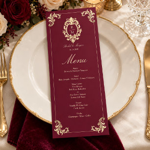 Burgundy Gold Baroque Wedding Reception Menu