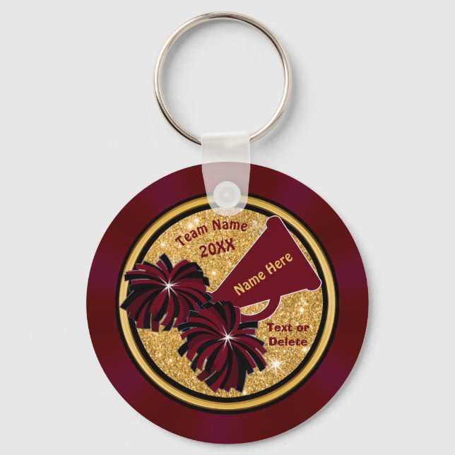 Burgundy Gold Black Cheer Keychains, Personalized Keychain (Front)