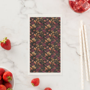 Burgundy Gold Black Watercolor Botanicals Florals  Napkin