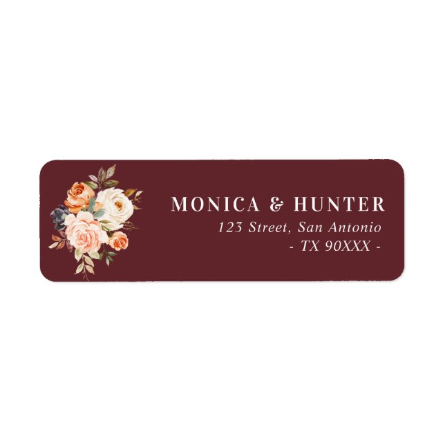 burgundy gold blush floral address (Front)