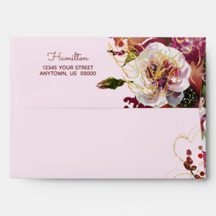 Burgundy Gold Blush Pink Floral Return Address Envelope