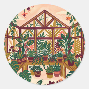 Burgundy Gold Botanical Greenhouse Round Sticker